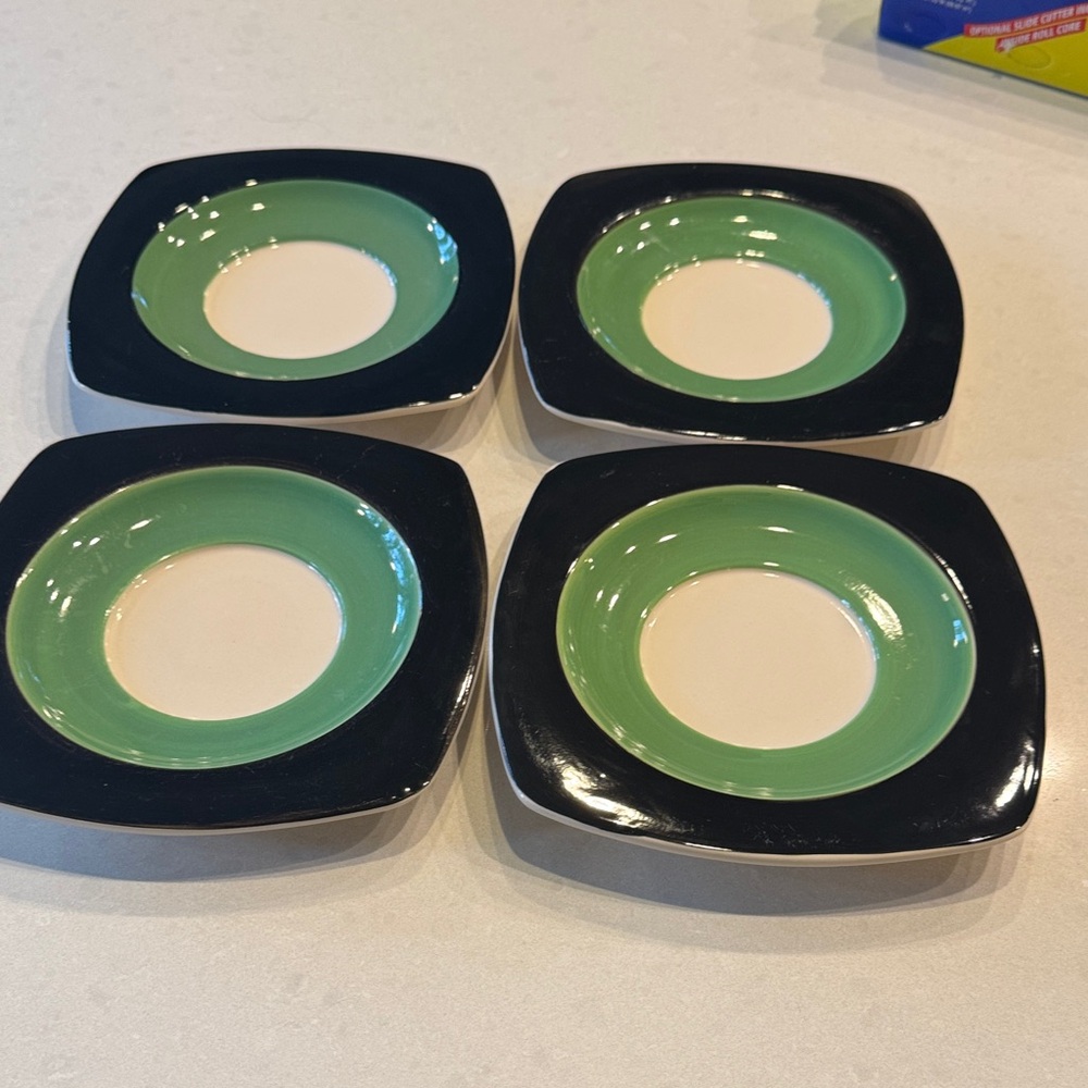 Elegant Black and Green Dinnerware Set 4 plates mid century modern